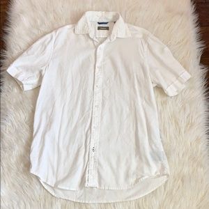 Neiman Marcus Short Sleeve White Linen Shirt